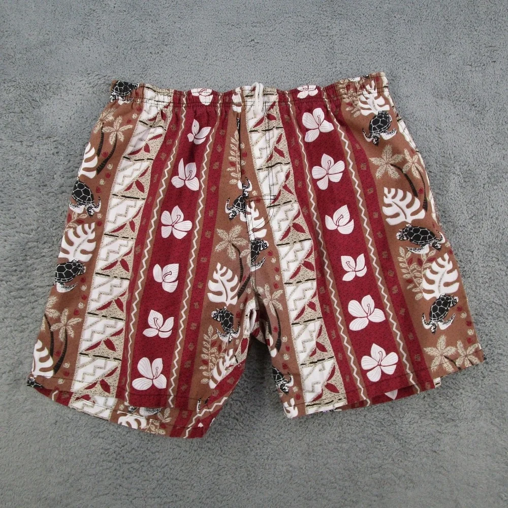 Trimitive Mens XL Hawaiian Board Shorts Red Brown Sea Turtle Tropical Cotton USA
